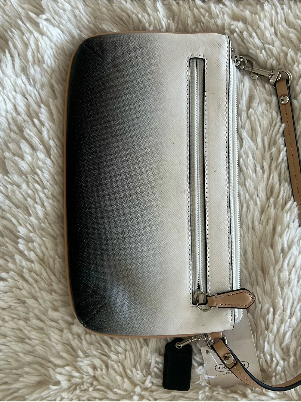 Coach Ombre Leather Wristlet in Cream and Gray with Tan Trim